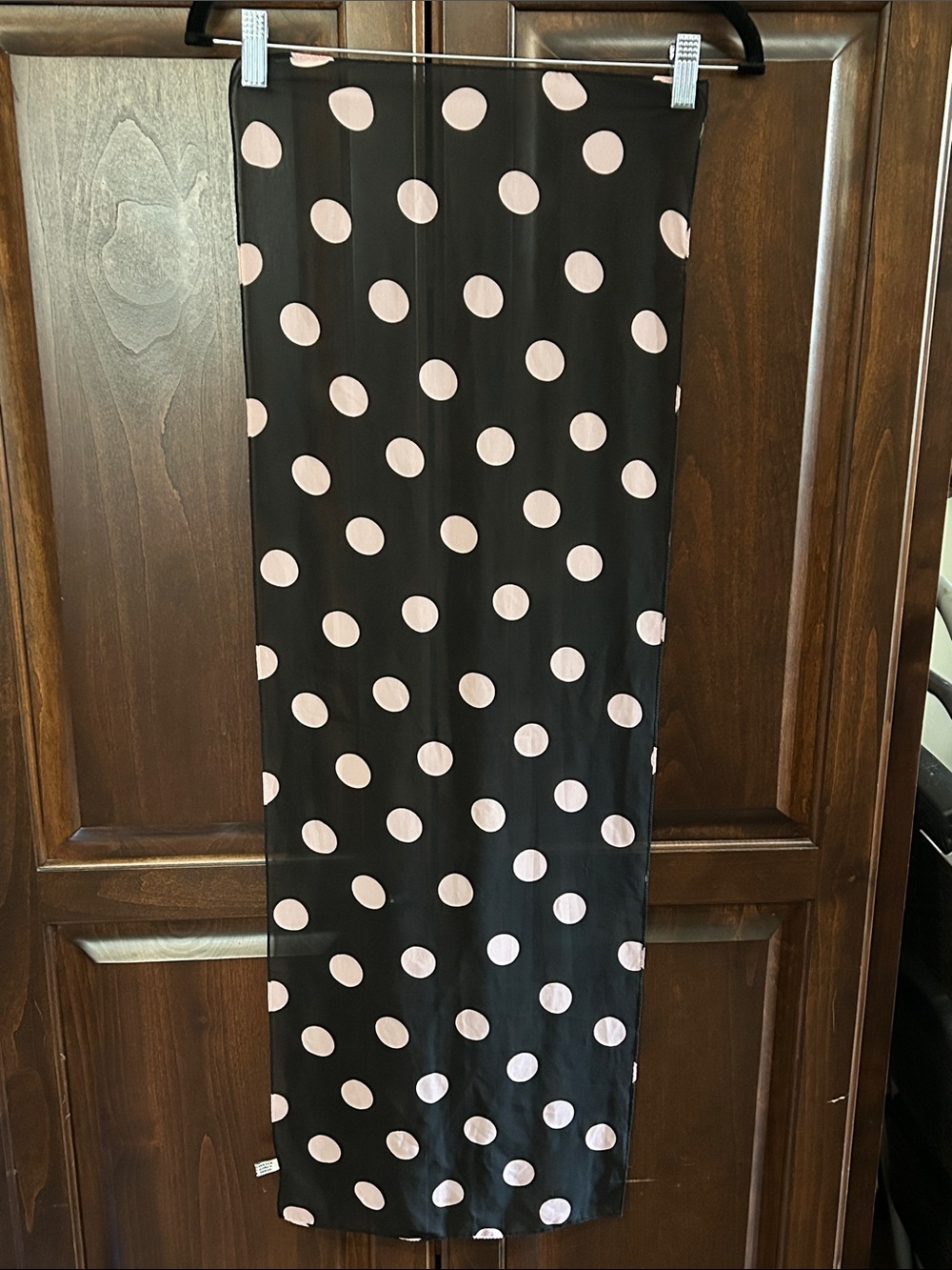Korean Polyester 13 x 40 Black & Light Pink Polka Dot Sheer Hair Scarf